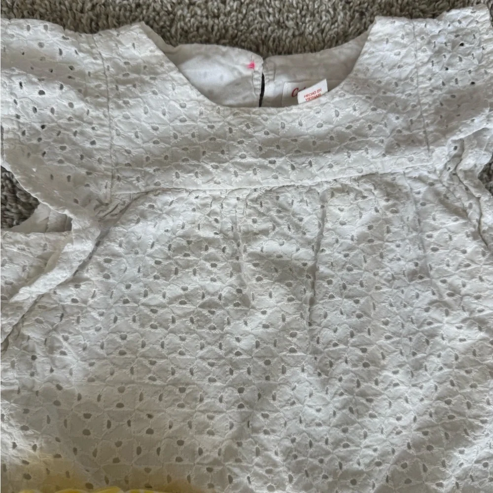 Girls Tops Bundle – Striped Floral, Eyelet White & Yellow Tee – Size 18 Months